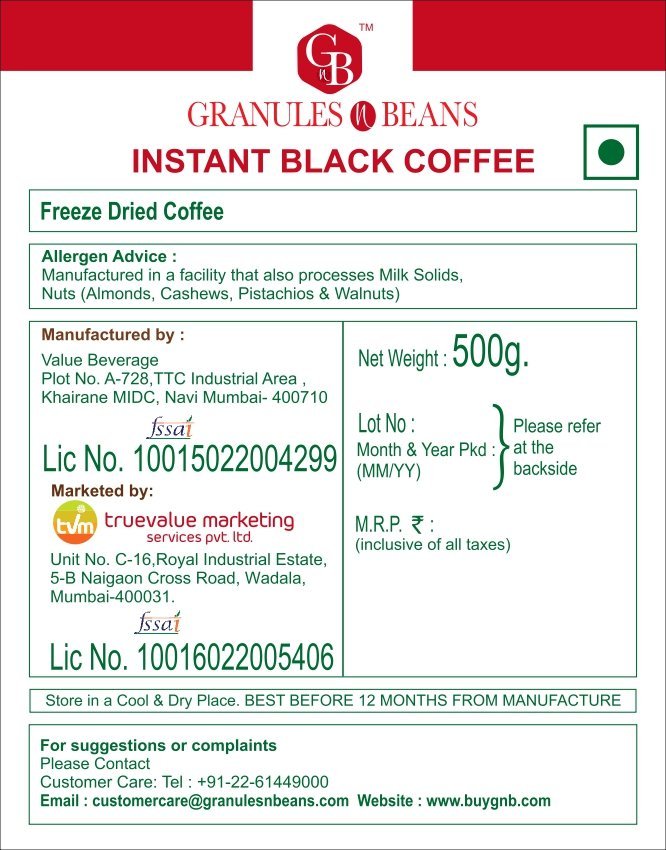 Granules n Beans Instant Black Coffee Freeze Dried Coffee - 500g