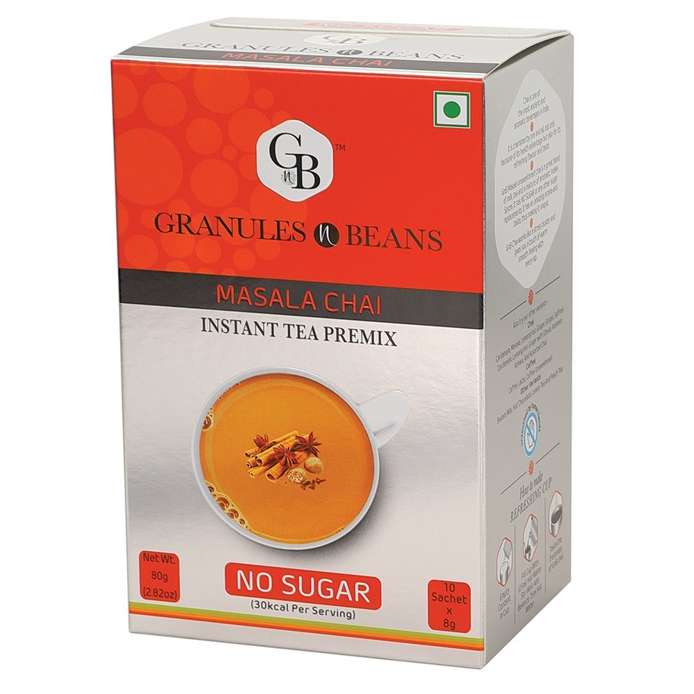 Granules n Beans Masala Chai Instant Tea Premix Low Sugar - (10 Sachet x 8g = 80g)