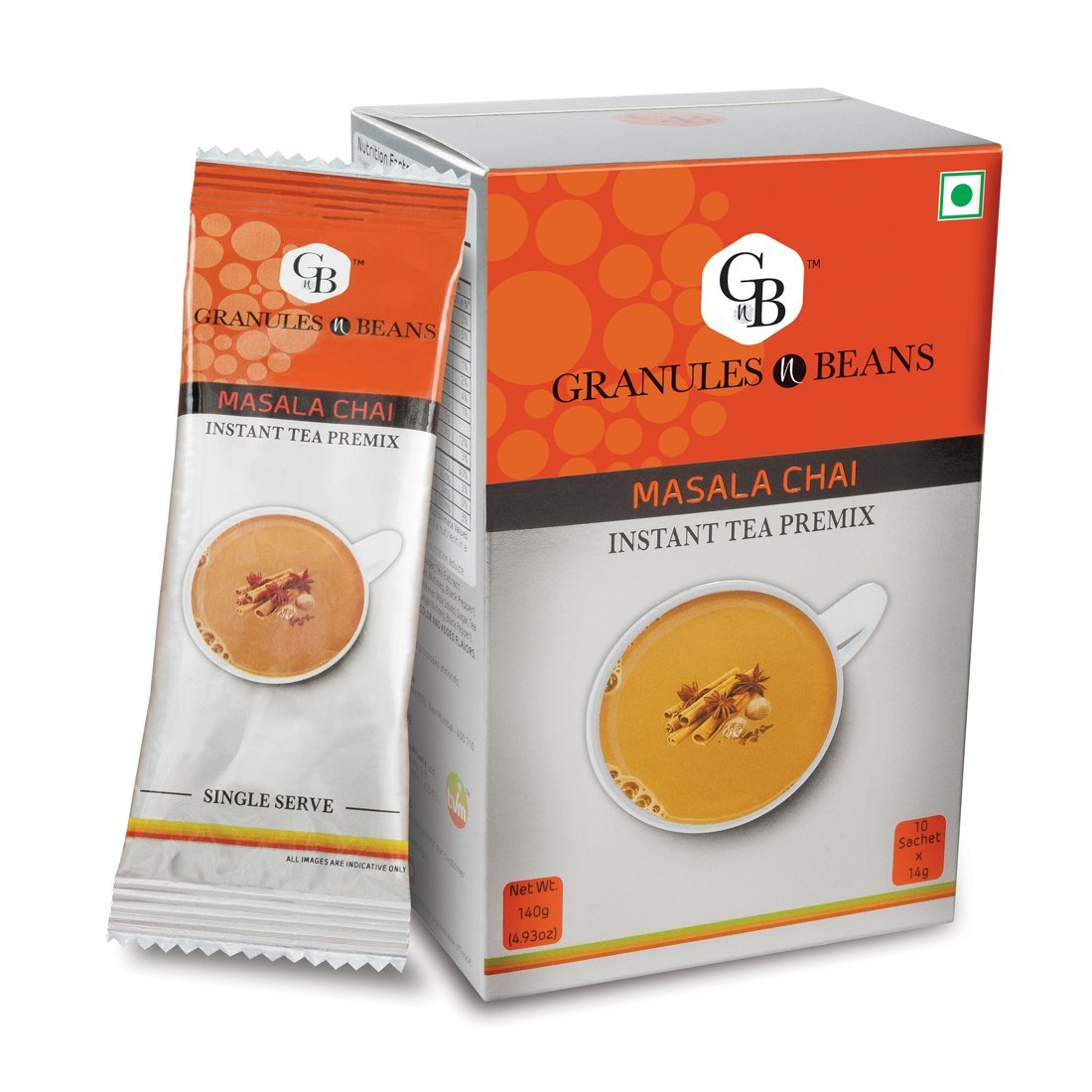 Granules n Beans Masala Chai Instant tea Premix - (10 Sachet x 14g = 140g) (Pack of 2)