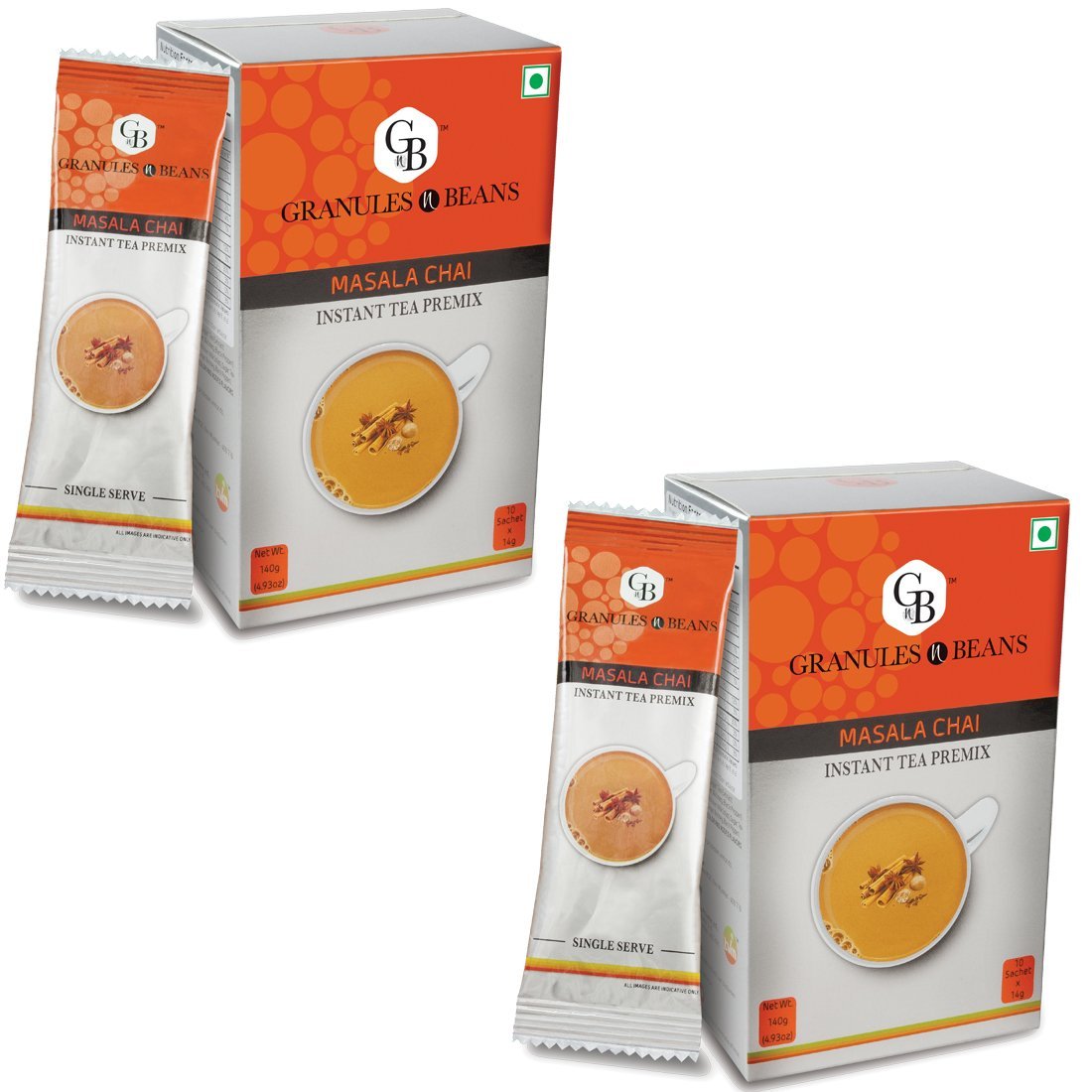 Granules n Beans Masala Chai Instant tea Premix - (10 Sachet x 14g = 140g) (Pack of 2)
