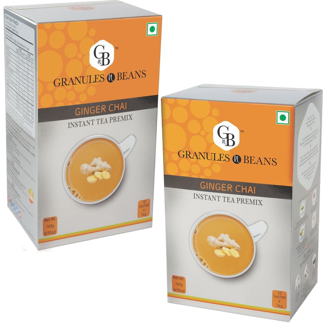 Granules n Beans Ginger Chai Instant Tea Premix - (10 Sachet x 14g = 140g) (Pack of 2)