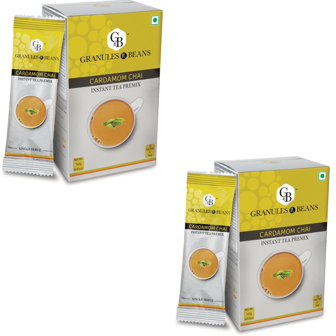 Granules n Beans Cardomom Chai Instant Tea Premix - (10 Sachet x 14g = 140g) (Pack of 2)