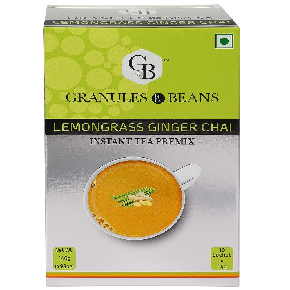 Granules n Beans Lemongrass Ginger Chai Instant Tea Premix - (10 Sachet x 14g = 140g) (Pack of 2)