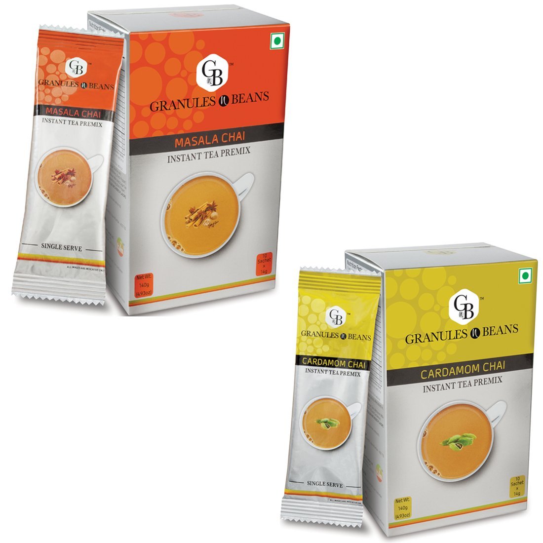 Granules n Beans Cardamom Chai + Masala Chai Instant Tea Premix Combo