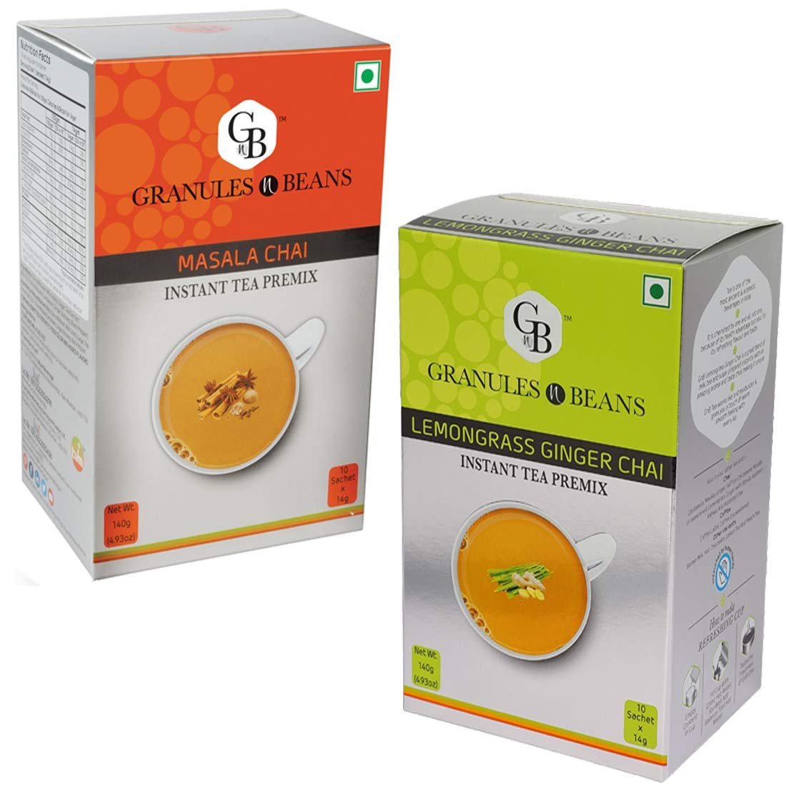 Granules n Beans Masala Chai + Lemongrass Ginger Chai Instant Tea Premix Combo