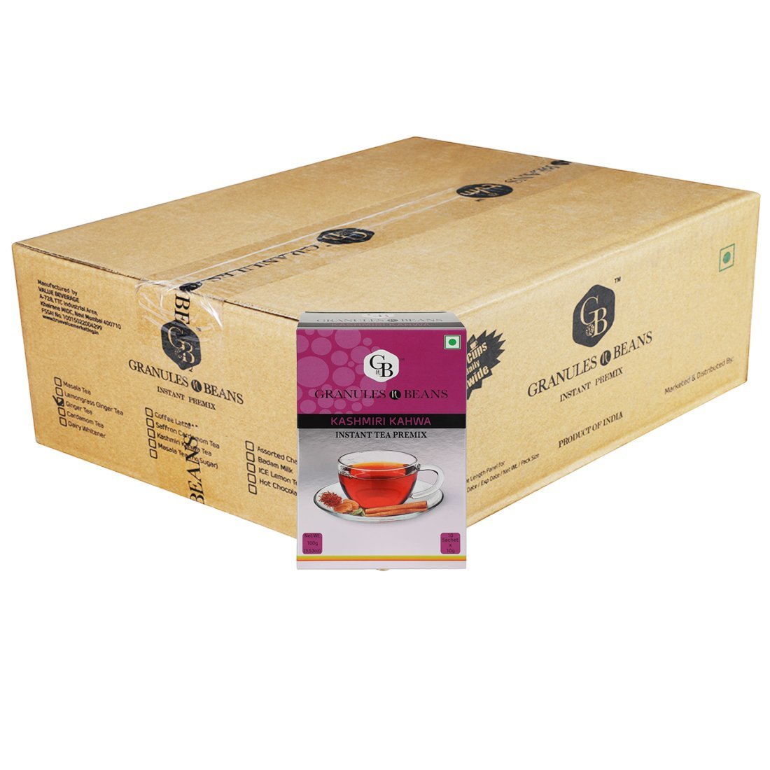 Granules n Beans Kashmiri Kahwa Instant Tea Premix - (10 Sachet x 10g = 100g) - (Pack of 16)