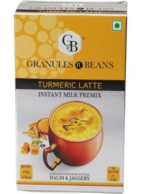 Granules n Beans Turmeric Latte Instant Milk Premix Haldi & Jaggery - (10 Sachet x 22g = 220g) (Pack of 3)