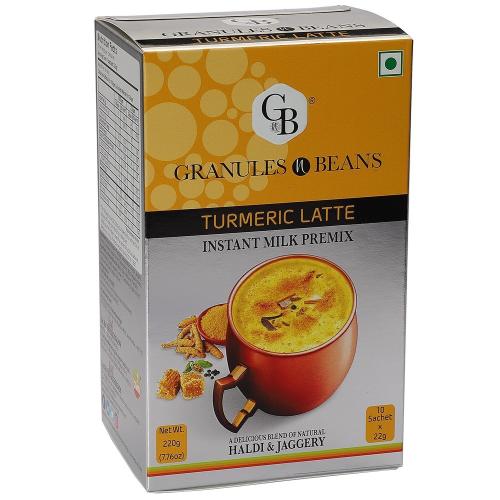 Granules n Beans Turmeric Latte Instant Milk Premix Haldi & Jaggery - (10 Sachet x 22g = 220g) (Pack of 2)
