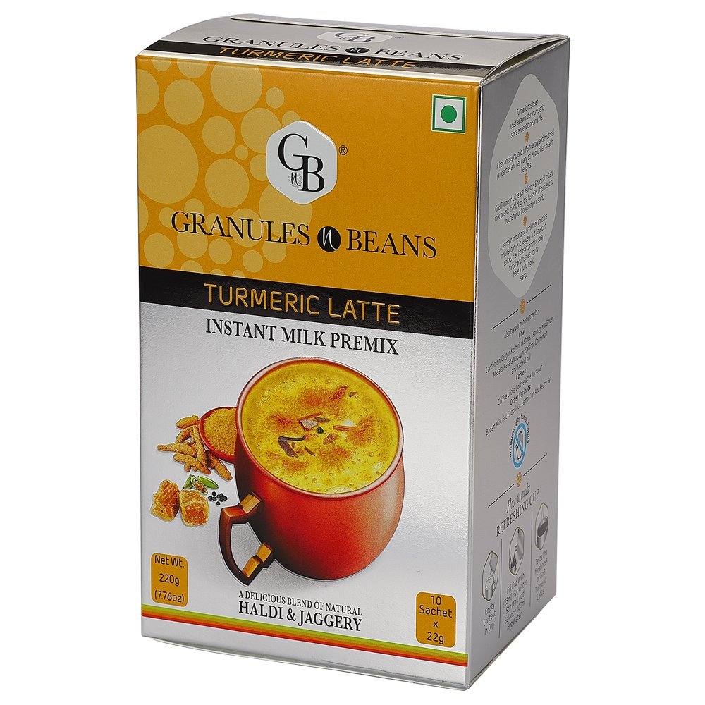 Granules n Beans Turmeric Latte Instant Milk Premix Haldi & Jaggery - (10 Sachet x 22g = 220g)