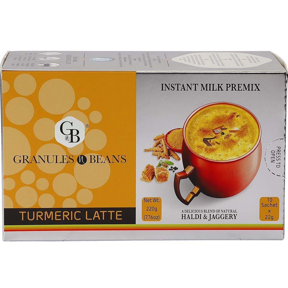 Granules n Beans Turmeric Latte Instant Milk Premix Haldi & Jaggery - (10 Sachet x 22g = 220g)