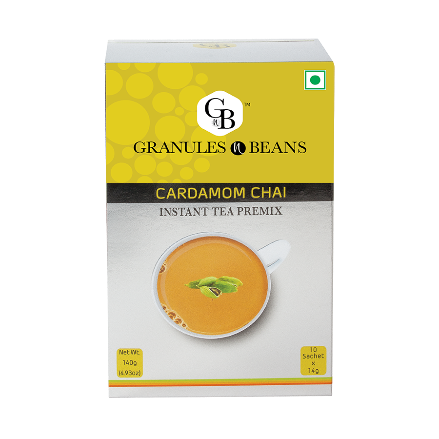 Granules n Beans Cardamom Chai Instant Tea Premix - (10 Sachet x 14g = 140g) (Pack of 16)
