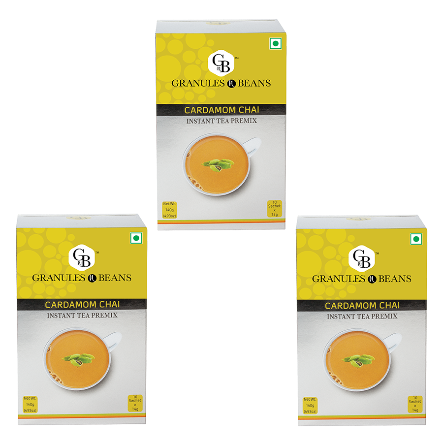 Granules n Beans Cardamom Chai Instant Tea Premix - (10 Sachet x 14g = 140g) (Pack of 3)