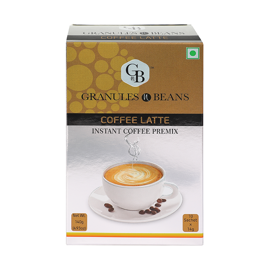 Granules n Beans Coffee Latte Instant Coffee Premix - (10 Sachet x 14g = 140g) - (Pack of 16)