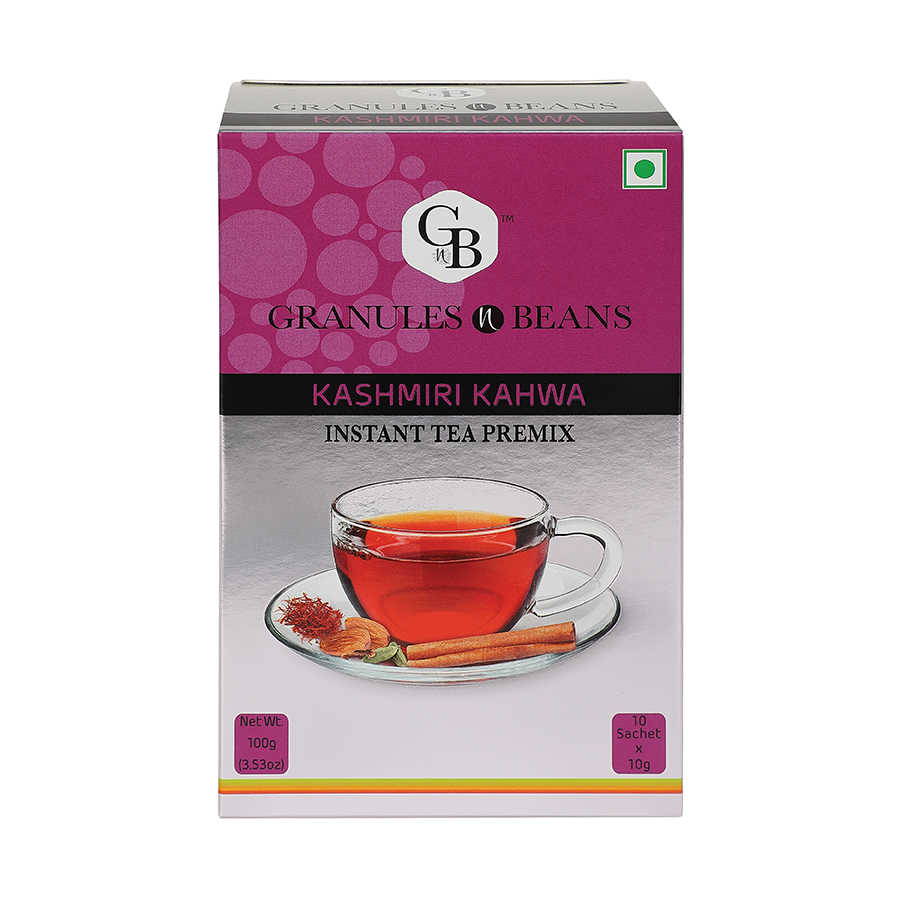 Granules n Beans Kashmiri Kahwa Instant Tea Premix - (10 Sachet x 10g = 100g) - (Pack of 16)
