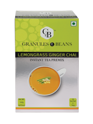 Granules n Beans Lemongrass Ginger Chai Instant Tea Premix - (10 Sachet x 14g = 140g) (Pack of 16)