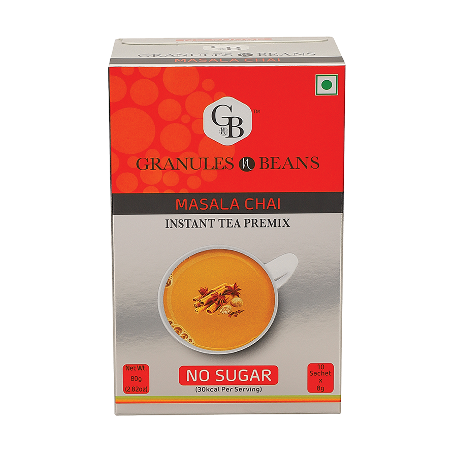 Granules n Beans Masala Chai Instant Tea Premix Low Sugar - (10 Sachet x 8g = 80g) (Pack of 16)