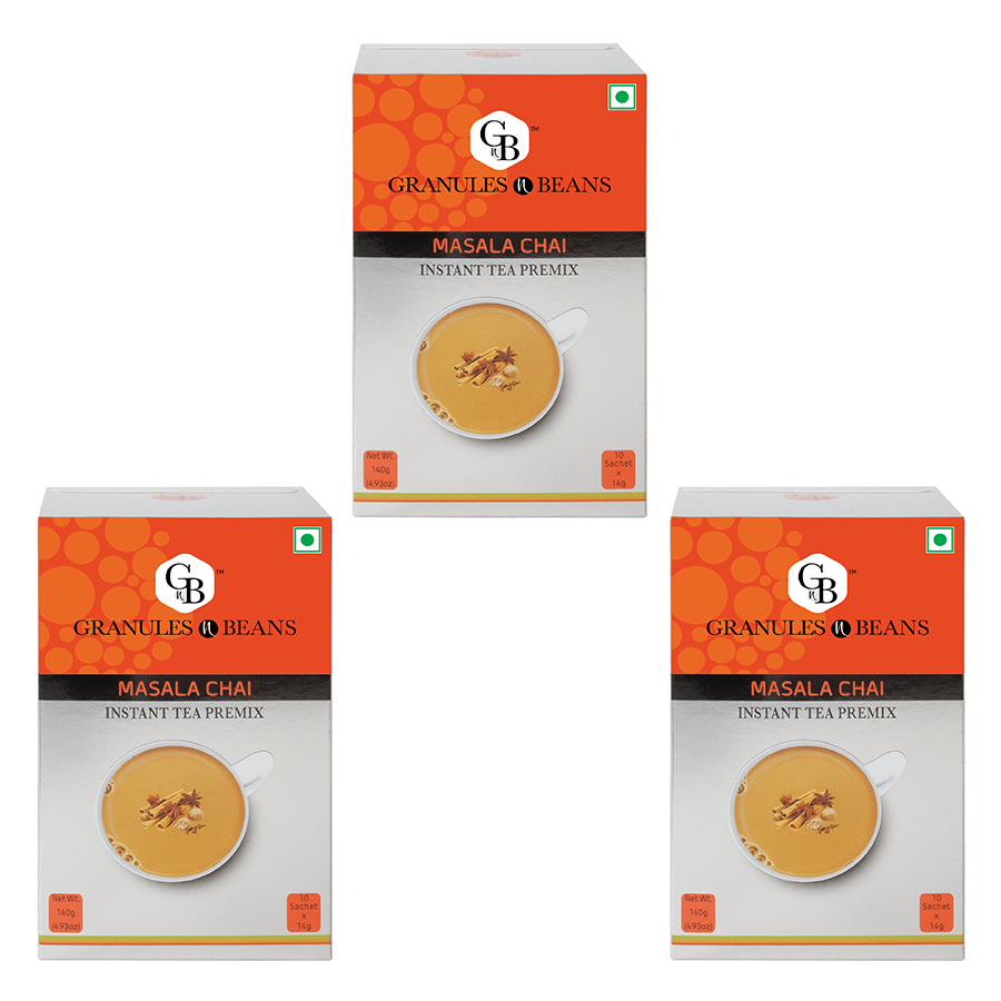 Granules n Beans Masala Chai Instant tea Premix - (10 Sachet x 14g = 140g) (Pack of 3)