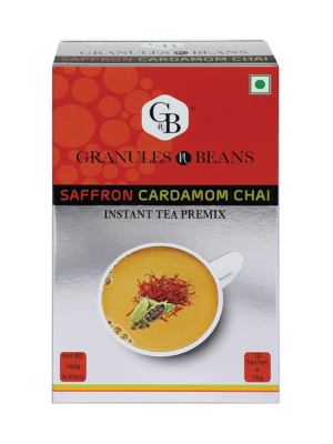 Granules n Beans Saffron Cardamom Chai Instant Tea Premix - (10 Sachet x 14g = 140g) (Pack of 16)