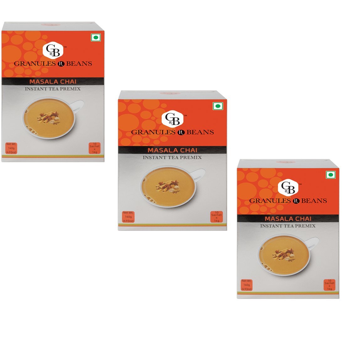 Granules n Beans Masala Chai Instant tea Premix - (10 Sachet x 14g = 140g) (Pack of 3)