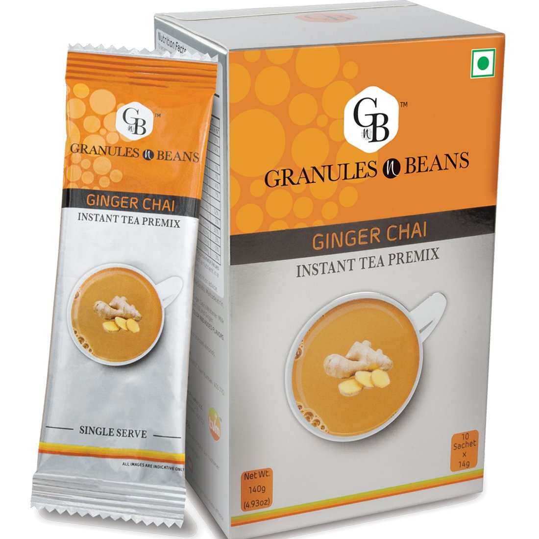 Granules n Beans Ginger Chai Instant Tea Premix - (10 Sachet x 14g = 140g) (Pack of 3)