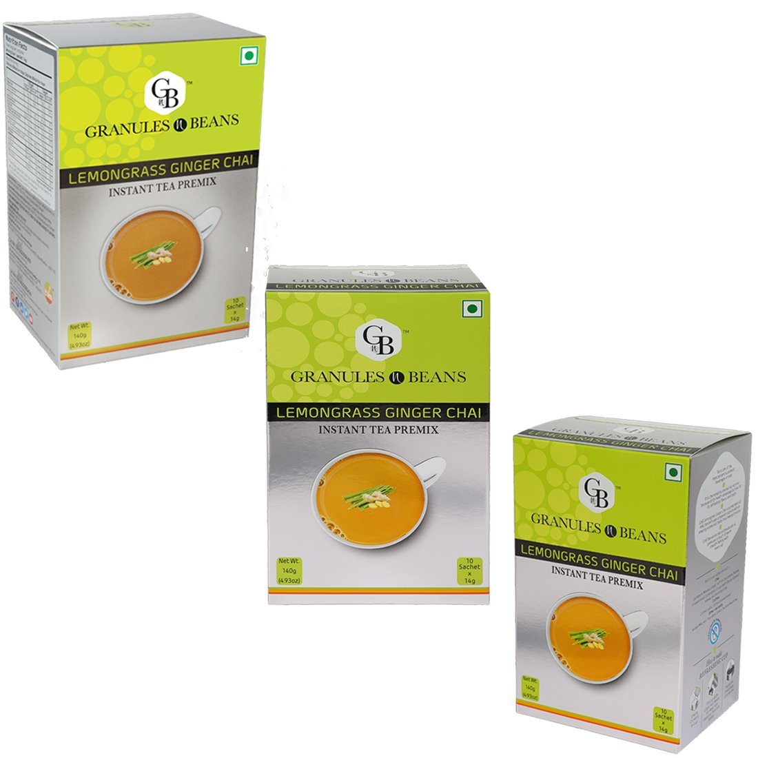 Granules n Beans Lemongrass Ginger Chai Instant Tea Premix - (10 Sachet x 14g = 140g) (Pack of 3)