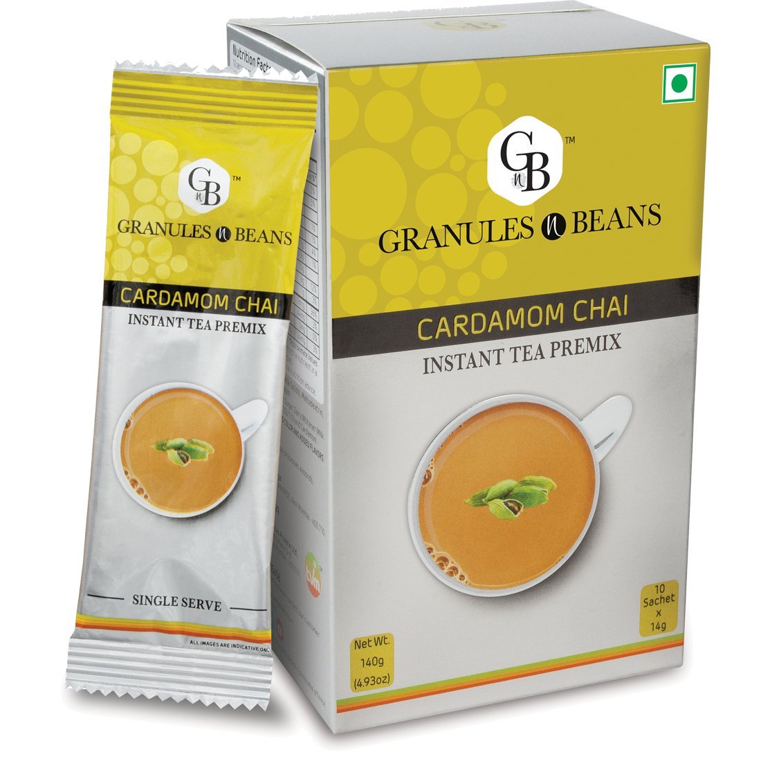 Granules n Beans Cardamom Chai Instant Tea Premix - (10 Sachet x 14g = 140g) (Pack of 3)
