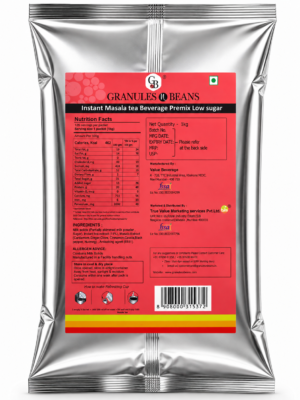Granules n Beans Masala (Low Sugar) Instant Tea Premix – 1kg for Vending Machine | Low Sugar Option
