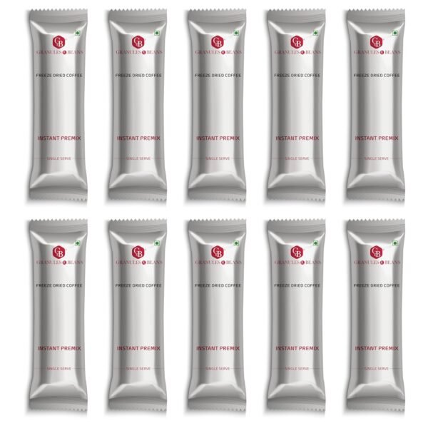 GnB GRANULES n BEANS Instant Freeze Dried Coffee 100% Pure | 2 g sachet | Ready to drink coffee (50 Single Serve Sachets)