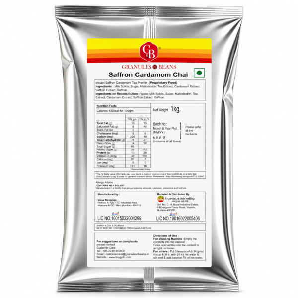 Saffron Cardamom Instant Tea Premix 1kg